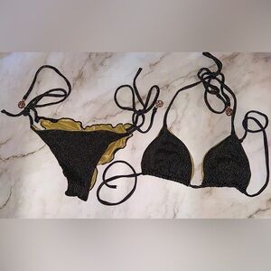 Luli Fama Black and Gold Bikini Set